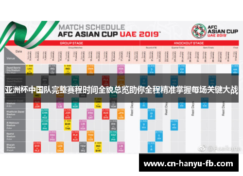 亚洲杯中国队完整赛程时间全貌总览助你全程精准掌握每场关键大战 亚洲杯中国队完整赛程时间全貌总览助你全程精准掌握每场关键大战