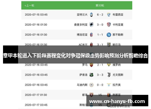 意甲本轮进入下阶段赛程变化对争冠保级走势影响预测分析前瞻综合 意甲本轮进入下阶段赛程变化对争冠保级走势影响预测分析前瞻综合