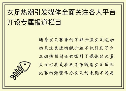 女足热潮引发媒体全面关注各大平台开设专属报道栏目